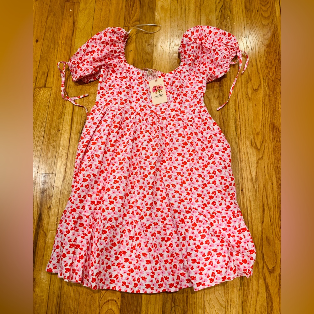 Entro Pink and Red Floral Pattern Dress